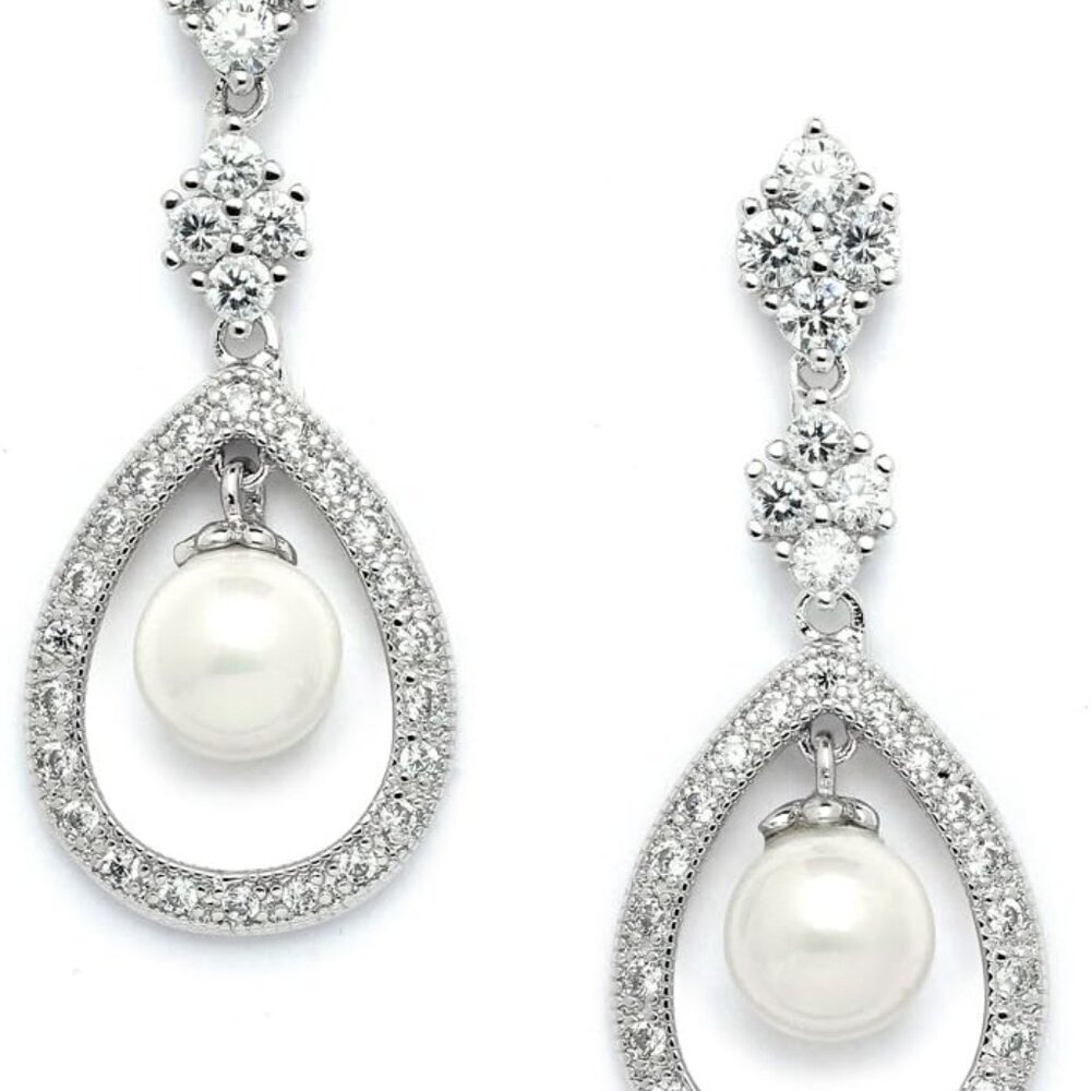 Bridal Pearl Earrings Silver Gold Dangle Vintage Wedding Jewelry for Brides - Picture 1 of 7